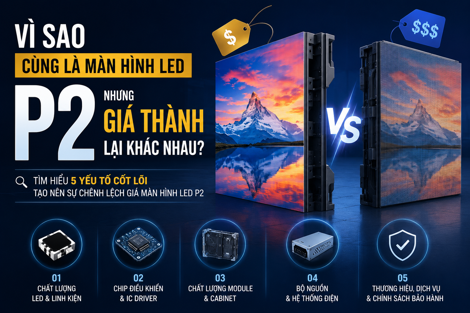 Vì sao cùng là màn hình led P2 nhưng giá thành lại khác nhau